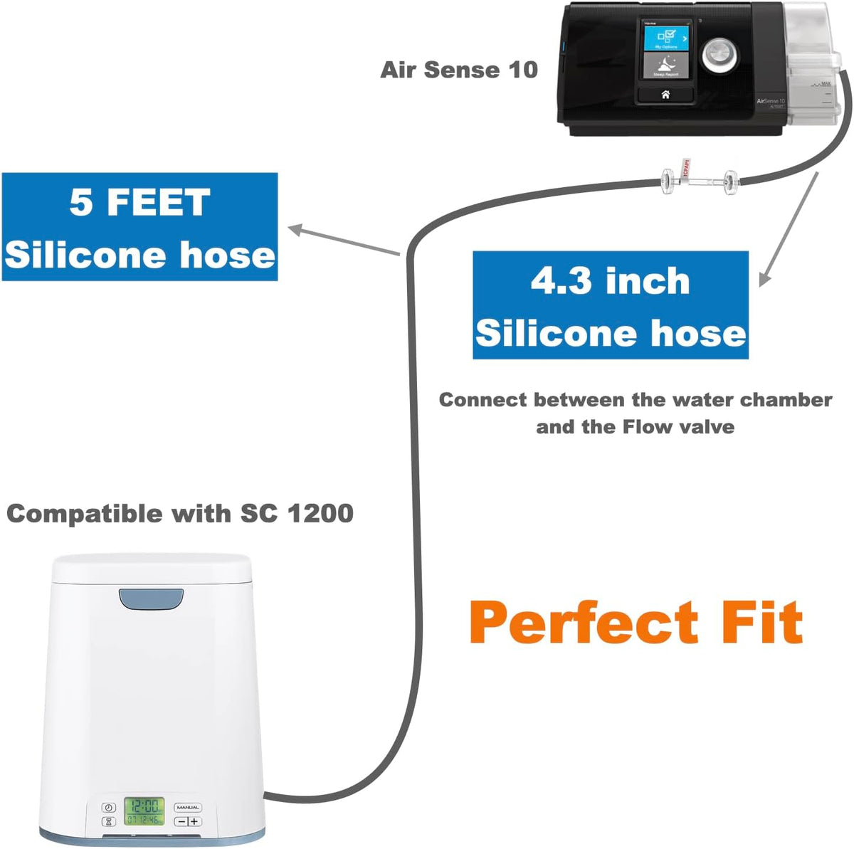 Superior Soft Silicone Hose - 5 ft Fits SC1200, Compatible with Air-Sense 10 & Air-Curve 10 Humidifier