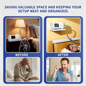Wall-Mounted CPAP Organizer Shelf – Machine Storage Rack & Hose Holder with 90 Degree Elbow, Mask Hook, Prevents Hose Tangling, Improves Airflow, Space-Saving Bedside Organizer