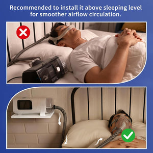Wall-Mounted CPAP Organizer Shelf – Machine Storage Rack & Hose Holder with 90 Degree Elbow, Mask Hook, Prevents Hose Tangling, Improves Airflow, Space-Saving Bedside Organizer