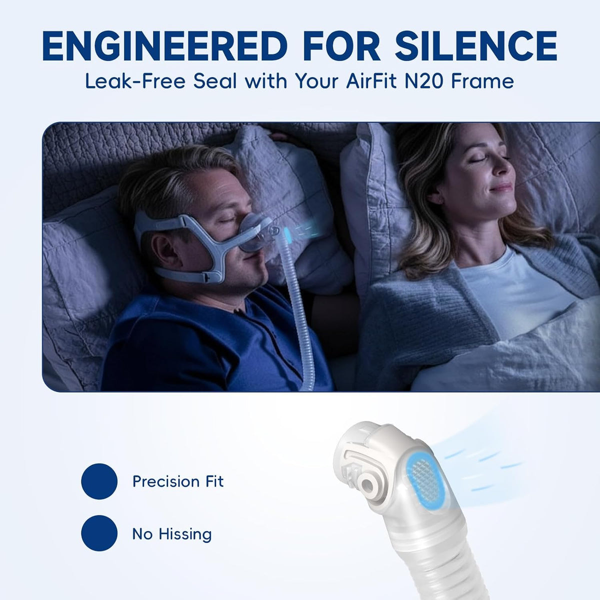 Replacement Short Tube Compatible with Airfit N20 & Airtouch N20 Cpap Mask, Avoid Leakage and Reduce Noise, Cpap Supplies and Accessories(2 Pack)