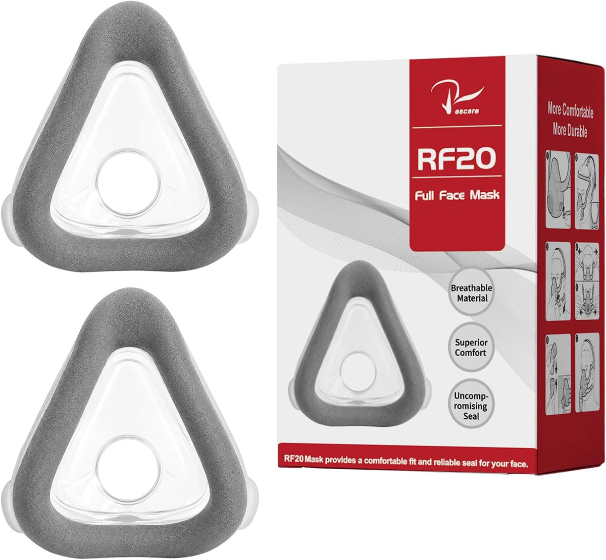 Airtouch F20 Cushion Medium - 2 Packs Replacement Memory Foam Full Face Masks Compatible with Original RES MED F20 Frame - Reliable Seal, Comfortable Fit, Durable