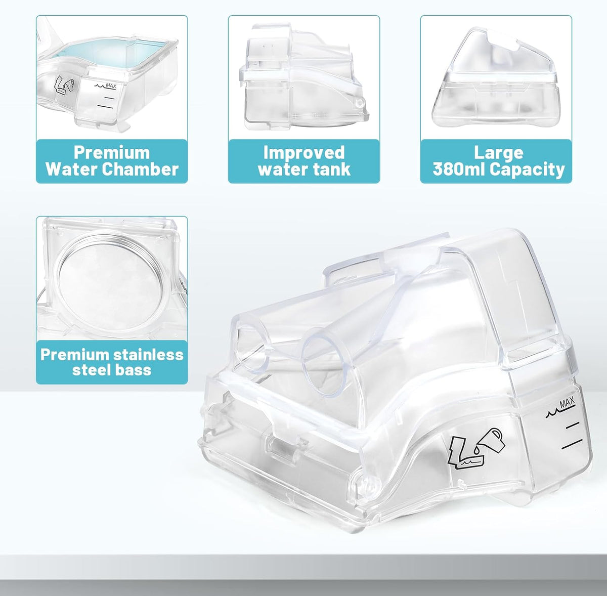 Water Chamber for ResMed AirSense 10, Replacement Water Tank with 24 Packs AirSense 10 Filters, Reliable Seal & Easy Install S10 CPAP Supplies