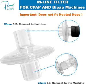 CPAP Inline Filter-10 Pcs Universal CPAP Filters for Res-Med&Dream-Station CPAP and BiPAP Machines Compatible with Standard 22mm Cpap Tube, Low Loss Airflow Designed
